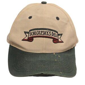 Vintage Schlotzskys Deli Beige Green Adjustable Baseball Cap DISTRESSED